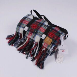 Uniqlo x JW Anderson Plaid Wool Blend Throw Blanket with Fringe